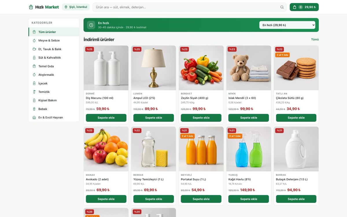 Hızlı Market — Online Market E-Ticaret Teması
