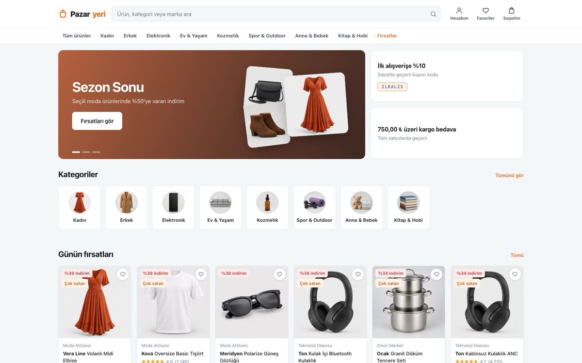 Pazaryeri — Çok Satıcılı E-Ticaret Teması