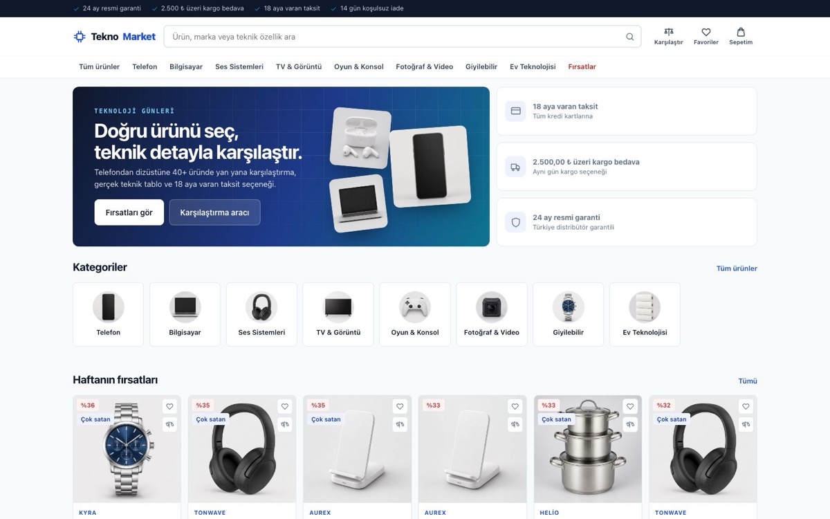 Teknoloji Marketi — Karşılaştırmalı E-Ticaret Teması