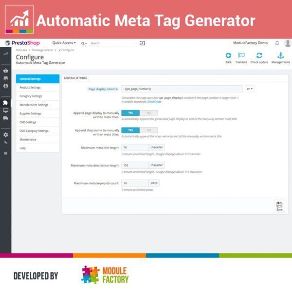 Automatic Meta Tag Generator for better SEO PrestaShop� Module