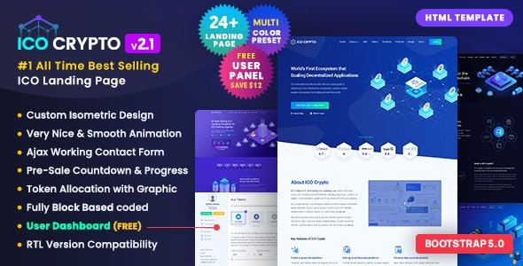 ICO Crypto Bitcoin & Cryptocurrency ICO Landing Page HTML Template + User Dashboard