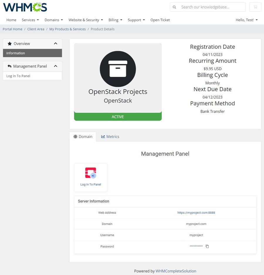 OpenStack Projects For WHMCS