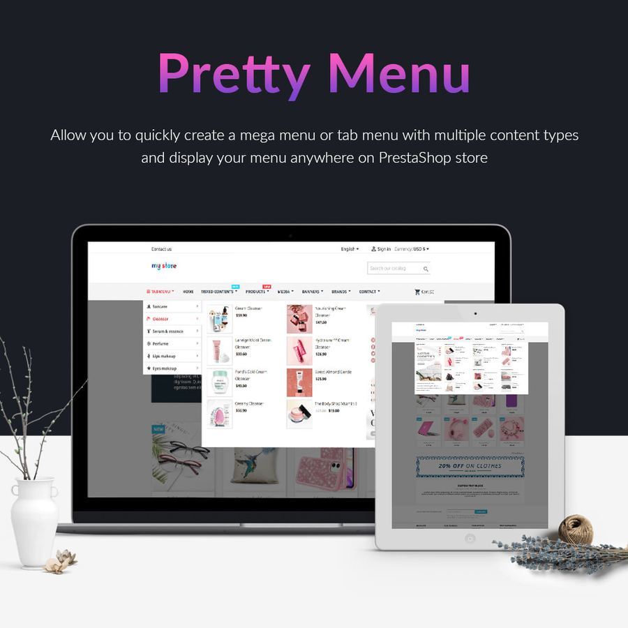Pretty Menu Advanced menu builder PrestaShop