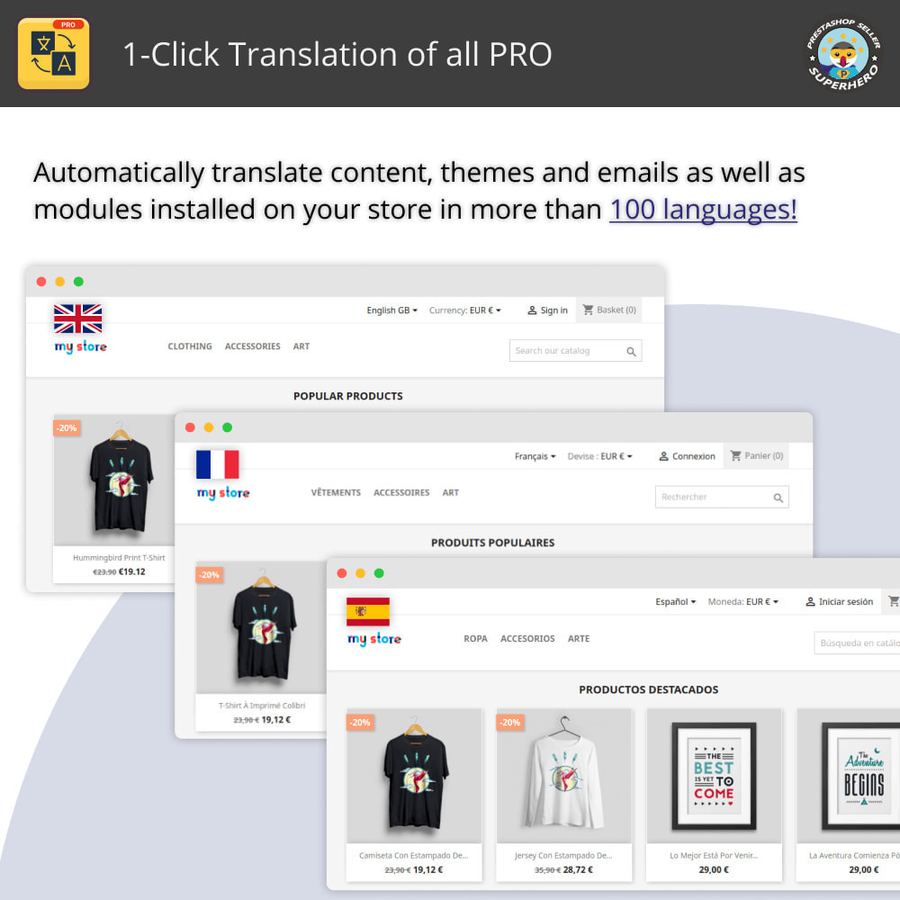 Translate all Free and unlimited translation Module [, 8x] PrestaShop