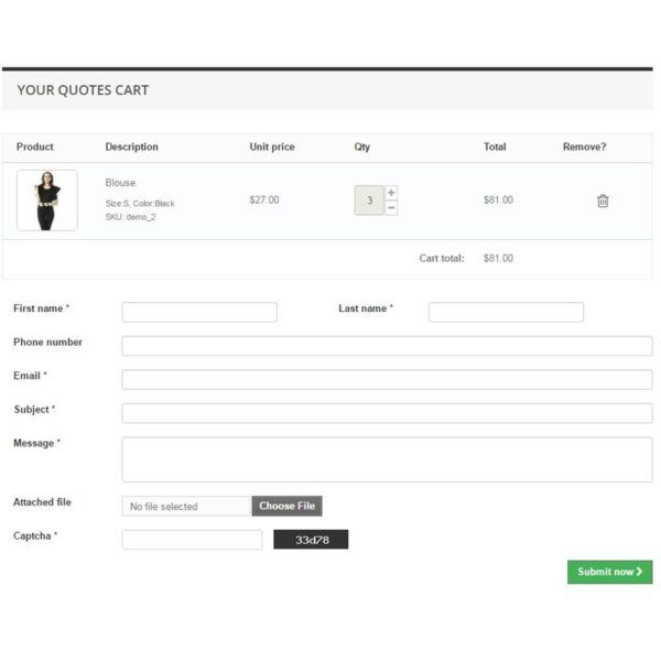 Complete for Create a Quote in Frontend + Backend Pro (PrestaShop