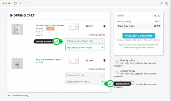 PrestaShop Multi shipping cart