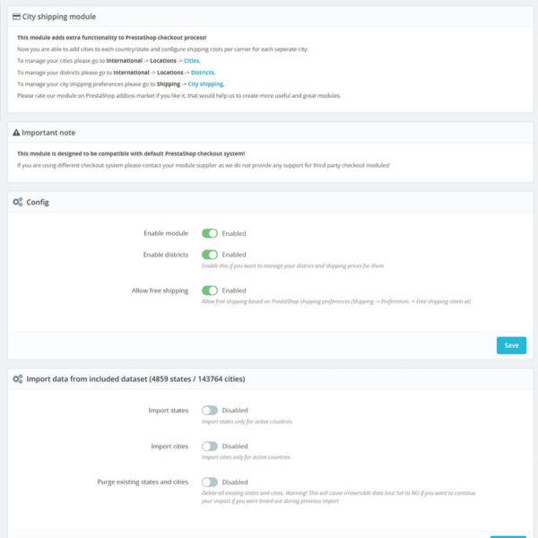 City select and city shipping costs (Prestashop