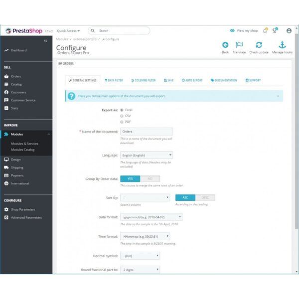 Orders Export PRO (Excel, CSV, XML, PDF) PrestaShop