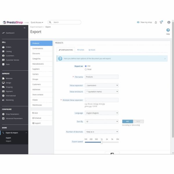 Export + Import + Update of Products Catalog�� PrestaShop