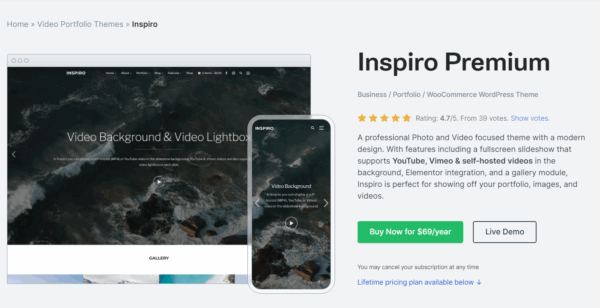 WPZoom Inspiro Premium Elementor Portfolio Theme For WordPress